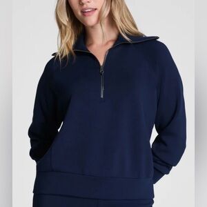 SPANX air essentials Women's Navy Blue Half-Zip Sweatshirt XL lightly worn